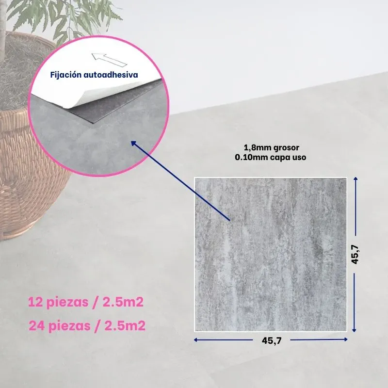 Vinílicos Heterogéneo Suelo Vinílico Adhesivo | Loseta Gris Piedra 2,5m²